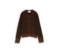 Cardigan TOM TAILOR "Regular", Damen, Gr. XL, braun melange schwarz stripe, Strick, Obermaterial: 95% Baumwolle, 5% Kaschmir, unifarben, normal hüftbedeckend, Rundhals, Flachstrickbündchen, Strickjack