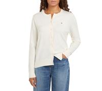 Cardigan TOMMY HILFIGER "CO JERSEY STITCH CARDIGAN", Damen, Gr. XS (34), weiß (ivory petal), Feinstrick, Obermaterial: 67% Baumwolle, 33% Polyamid, unifarben, regular fit hüftlang, Rundhals, Rippstric