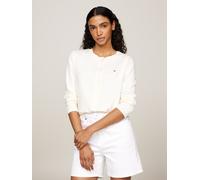 Cardigan TOMMY HILFIGER "CO JERSEY STITCH CARDIGAN", Damen, Gr. XXL (44), weiß (ivory petal), Feinstrick, Obermaterial: 67% Baumwolle, 33% Polyamid, unifarben, regular fit hüftlang, Rundhals, Rippstri