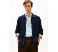 Cardigan TOMMY HILFIGER "FISHERMAN RIB COACH", Herren, Gr. M, schwarz night navy, Strick, Obermaterial: 45% Polyamid, 30% Baumwolle, 25% Wolle, regular fit, Strickjacken, normale Passform, mit halbges