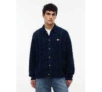 Cardigan TOMMY JEANS "RELAXED STRIPE CABLE BUTTONUP", Herren, Gr. XL, blau (schwarz night navy), Strick, Obermaterial: 100% Baumwolle, unifarben, relaxed fit normal, Rundhals, eingesetzt Rippbündchen,