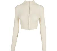 Cardigan URBAN CLASSICS "Urban Classics Damen Ladies Cropped Rib Knit Zip Cardigan", Damen, Gr. XL, sandweiß, 35% Polyacryl, 35% Viskose, 30% Polyamid, unifarben, amerikanischer Ausschnitt, Strickjack