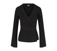 Cardigan URBAN CLASSICS "Urban Classics Damen Ladies Rib Knit Wrapped Cardigan", Damen, Gr. XXL, schwarz, 35% Polyacryl, 35% Viskose, 30% Polyamid, unifarben, V-Ausschnitt, Strickjacken (46552705-XXL)