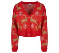 Cardigan URBAN CLASSICS "Urban Classics Damen Ladies Short Oversized Christmas Cardigan", Damen, Gr. S, rot, gold, 70% Polyacryl, 20% Polyester, 10% metallisiertes Garn, unifarben, oversize, V-Ausschn