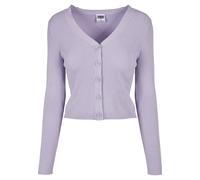 Cardigan URBAN CLASSICS "Urban Classics Damen Ladies Short Rib Knit Cardigan", Damen, Gr. 3XL, lila, 35% Polyacryl, 35% Viskose, 30% Polyamid, unifarben, V-Ausschnitt, Strickjacken (28283340-XXXL) lil