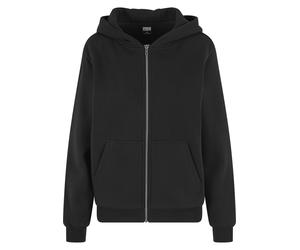 Cardigan URBAN CLASSICS "Urban Classics Ladies Fluffy Zip Cardigan", Damen, Gr. XL, schwarz, 70% Baumwolle, 30% Polyester, unifarben, normal, ohne Ausschnitt, Strickjacken (14004633-XL) schwarz