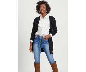 Cardigan VILA "VIRIL OPEN L/S KNIT CARDIGAN - NOOS", Damen, Gr. XL, schwarz, Feinstrick, Obermaterial: 50% Viskose, 27% Nylon, 23% Polyester, unifarben, Basic, hüftbedeckend, tiefer V-Ausschnitt, Ripp