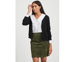 Cardigan VILA "VIRIL SHORT CARDIGAN", Damen, Gr. M, schwarz, Feinstrick, Obermaterial: 50% Viskose, 27% Polyamid, 23% Polyester, gepflegt, Basic, bequem hüftlang, tiefer V-Ausschnitt, Bündchen, Strick
