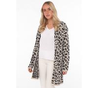 Cardigan ZWILLINGSHERZ ""Classic Leo Uni"", Damen, Gr. S/M, beige (leo beige), Strick, Obermaterial: 50% Baumwolle, 50% Polyacryl, ca. Mitte Oberschenkel, V-Ausschnitt, Strickjacken, Animal-Muster, La