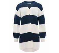 Cardigan ZWILLINGSHERZ "Katja", Damen, blau (weiß marine), Strick, Obermaterial: 70% Polyester, 30% Wolle, bequem ca. Mitte Oberschenkel, V-Ausschnitt, Rippstrickbündchen, Strickjacken Cardigan, One S