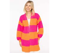 Cardigan ZWILLINGSHERZ ""Katja"", Damen, bunt (pink orange), Strick, Obermaterial: 70% Polyacryl, 30% Wolle, colorblocking, bequem ca. Mitte Oberschenkel, V-Ausschnitt, Rippstrickbündchen, Strickjacke