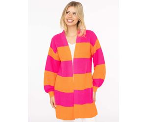 Cardigan ZWILLINGSHERZ "Katja", Damen, bunt (pink orange), Strick, Obermaterial: 70% Polyacryl, 30% Wolle, Colorblocking, bequem ca. Mitte Oberschenkel, V-Ausschnitt, Rippstrickbündchen, Strickjacken,