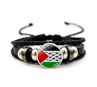 CAREOR Geflochtenes Armband mit palästinensischer Flagge, vielseitiges gewebtes Perlenarmband, Palästina-Nationalflagge, Lederarmband, Schmuck, Geschenk für Männer und Frauen, 18 cm or 7.09 in, Leder