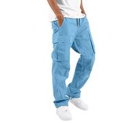 Cargo-Arbeitshose für Herren - lässige Hose mit mehreren Taschen, normale Passform, weiße Jogginghose, elastische Taille, Kordelzug, gerade Passform, Stretchhose, Fitnessstudio, Sporthose mit