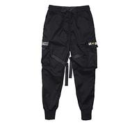 Cargo Hose Herren Arbeit Kampf Cargohose mit Taschen Schnalle Riemen Techwear Hose - Modisch Elastisch Hose Trainingshose Outdoorhose Bleistifthose Hip Hop Patchwork Streetwear Leichte Slim Fit