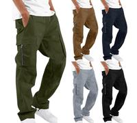 Cargo Hose Herren Baggy Jogginghose aus Baumwolle Outdoorhose Männer Chino Hose Jogging Pants Einfarbige Freizeithose Elastische Taille Arbeitshose Lange Sporthose mit Multi Tachen Wanderhose
