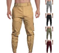 Cargo Hose Herren Cargohose aus Baumwolle mit Multi Taschen Arbeitshose Chino Hose Männer Hosenbein mit Reißverschluss Freizeithose Elastische Taille Jogginghose Lässig Outdoorhose Jogging Sweat Hosen