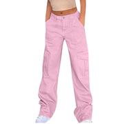 Cargo-Jeans für Damen, Baggy-Jeans, Y2K, Streetwear, elastische Rücken-Taille, Sweathose mit mehreren Taschen, entspannte Passform, mittlere Taille, lange Länge, gerade Hose, Workout-Hose für Damen