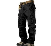 Cargo-Kampfhose für Herren, Baggy-Arbeitshose, Khaki, Baumwollhose, normale Passform, bequeme Arbeitshose, stilvoll, intelligent, mehrere Taschen, Trainingshose, gerade, flache Vorderhose, Schwarz ,
