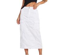 Cargo-Rock für Damen, Vintage-Bleistiftröcke, Kordelzug, hohe Taille, lange Röcke mit Taschen, lässiger A-Linie, Midi-Rock, Jeansrock mit mehreren Taschen, Cowgirl-Rock, UK-Größe, Damenbekleidung, A01