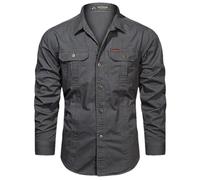 Cargo Shirt Herren Langarm Casual Baumwollhemden Camisa Militar Overshirt Kleidung Schwarze Blusen-Gray-S