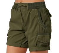 Cargo Shorts Damen Kurze Hose Sommer, High Waist Bermuda Shorts mit Gummizug, A-Linien Cargohose Locker Lässige Wandershorts Chino Sportshorts Leicht Cargoshorts für Frauen mit Mehrfach Taschen