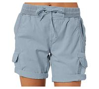Cargo Shorts Damen Sommer - Bermuda Shorts Damen Baumwolle Kurze Hose Chino Shorts mit Gummizug Taschen Bermudashorts Cargoshorts Arbeitsshorts Hotpants Damenshorts für Frauen Teenager Mädchen
