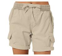 Cargo Shorts Damen Sommer - Bermuda Shorts Damen Baumwolle Kurze Hose Chino Shorts mit Gummizug Taschen Bermudashorts Cargoshorts Arbeitsshorts Hotpants Damenshorts für Frauen Teenager Mädchen