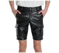 Cargo-Shorts für Herren, Leder, glänzend, einfarbig, Arbeitsshorts für Herren, urbaner Stil, modisch, Chinoshorts, hohe Taille, Knopf und mehrere Taschen, lange Shorts und Bermudas für Alltag und