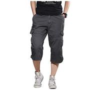 Cargo Shorts Herren 3/4 Sommer Kurze Klassisch Geschnittene cargoshortsOutdoor Bermuda Kurz Hose Atmungsaktiv Freizeitshorts Baumwolle Arbeitshose mit Multi Taschen und Gummibund
