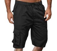 Cargo Shorts Herren Kurze Hosen Cargoshorts Männer mit Reißverschluss und Knopf Leicht Bermuda Shorts Klassische Geschnittene Kurze Hose 3/4 Schwarz Wanderhose Outdoor Hosen