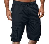 Cargo Shorts Herren Kurze Hosen Cargoshorts Männer mit Reißverschluss und Knopf Leicht Bermuda Shorts Klassische Geschnittene Kurze Hose 3/4 Schwarz Wanderhose Outdoor Hosen
