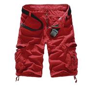 Cargo Shorts Herren Rot,Kurze Hosen Herren mit Mehreren Taschen Mode Einfarbig Sommer Kurz Cargohose Jogginghose Sportshorts Große Größe Leichte Luftige Sommerhose Strandshorts Freizeithose