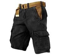 Cargo Shorts Herren Weites Bein Kurze Hose Mit Taschen Cargoshorts Bequeme Sommershorts Weiche Lässige Short Baggy Herren-Shorts Einfarbig Leicht Freizeitshorts Schwarz XXXL