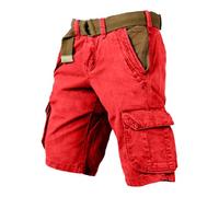 Cargo Shorts Herren Weites Bein Kurze Hose Mit Taschen Cargoshorts Bequeme Sommershorts Weiche Lässige Short Baggy Herren-Shorts Einfarbig Leicht Freizeitshorts Rot XXXL