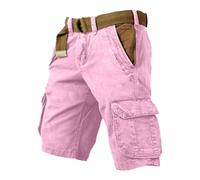 Cargo Shorts Herren Weites Bein Kurze Hose Mit Taschen Cargoshorts Bequeme Sommershorts Weiche Lässige Short Baggy Herren-Shorts Einfarbig Leicht Freizeitshorts Rosa S