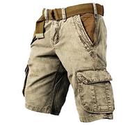 Cargo Shorts Herren Weites Bein Kurze Hose Mit Taschen Cargoshorts Bequeme Sommershorts Weiche Lässige Short Baggy Herren-Shorts Einfarbig Leicht Freizeitshorts Khaki L