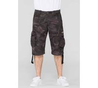 Cargobermudas ALPHA INDUSTRIES "Jet Short", Damen, Gr. 33, N-Gr, schwarz (schwarz camo), Web, Obermaterial: 100% Baumwolle, bedruckt, normal knieumspielend, Hosen (73011720-33) schwarz camo
