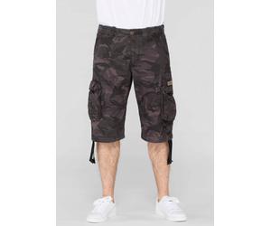 Cargobermudas ALPHA INDUSTRIES "Jet Short", Herren, Gr. 31, N-Gr, schwarz (schwarz camo), Web, Obermaterial: 100% Baumwolle, bedruckt, normal knieumspielend, Hosen (73011720-31) schwarz camo