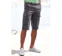 Cargobermudas JOHN DEVIN "aus elastischer Baumwollmischung", Herren, Gr. 32, N-Gr, grau (anthrazit), Web, Obermaterial: 98% Baumwolle, 2% Elasthan, unifarben, bequem kniebedeckend, Hosen, mit Seitenta