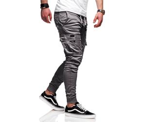 Cargohose BEHYPE "LANE", Herren, Gr. 30, Länge 32, grau (dunkelgrau), 97% Baumwolle, 3% Elasthan, Hosen Cargohose, mit elastischem Bund (90772226-30) dunkelgrau