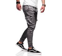 Cargohose BEHYPE "LANE", Herren, Gr. 34, Länge 32, grau (dunkelgrau), 97% Baumwolle, 3% Elasthan, Hosen Cargohose, mit elastischem Bund (90772226-34) dunkelgrau