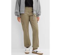 Cargohose BONPRIX, Damen, Gr. 40, N-Gr, beige (oliv), Web, Obermaterial: 97% Baumwolle, 3% Elasthan, loose fit, Hosen Cargohose, aus Baumwolle mit Elasthan, lockere Passform, mit Bequembund (95106723-