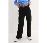 Cargohose BONPRIX, Damen, Gr. 46, N-Gr, schwarz, Web, Obermaterial: 98% Baumwolle, 2% Elasthan, regular fit, Hosen Cargohose, aus Baumwolle mit Elasthan, weite Passform, reguläre Passform, Topseller (