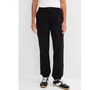 Cargohose BONPRIX, Damen, Gr. 48, N-Gr, schwarz, Web, Obermaterial: 97% Baumwolle, 3% Elasthan, loose fit, Hosen Cargohose, aus Baumwolle mit Elasthan, lockere Passform, mit Bequembund (91602232-48) s