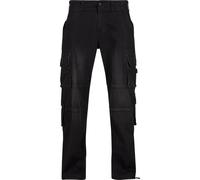 Cargohose BRANDIT "Brandit Brandit Denim Cargo Pants", Herren, Gr. 32/32, Länge 32, schwarz, 75% Baumwolle, 24% Polyester, 1% Elasthan, unifarben, loose fit, Hosen Cargohose (27211627-32) schwarz