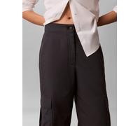 Cargohose CALVIN KLEIN JEANS, Damen, Gr. XL, N-Gr, schwarz (turbulence), Web, Obermaterial: 98% Baumwolle, 2% Elasthan, unifarben, relaxed fit lang, Hosen Cargohose, Elastikbund, High Waist, Relaxed F