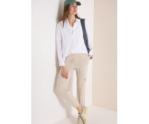 Cargohose CECIL, Damen, Gr. L, Länge 28, beige (grain beige), Web, 66% Baumwolle, 30% Polyester, 4% Elasthan, unifarben, loose fit knöchelfrei, Hosen Cargohose, im Loose Fit (26463350-L) grain beige