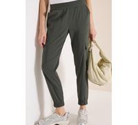 Cargohose CECIL, Damen, Gr. M, Länge 28, grün (clear khaki), Web, 66% Baumwolle, 30% Polyester, 4% Elasthan, unifarben, loose fit knöchelfrei, Hosen Cargohose, im Loose Fit (21477746-M) clear khaki