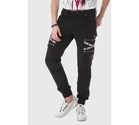 Cargohose CIPO & BAXX "Hose", Herren, Gr. 34, Länge 32, schwarz, 80% Polyarcyl, 12% Elasthan, 8% Polyester, bedruckt, regular fit lang, Hosen Cargohose, mit Trendigen Markenschriftzügen (77314169-34)